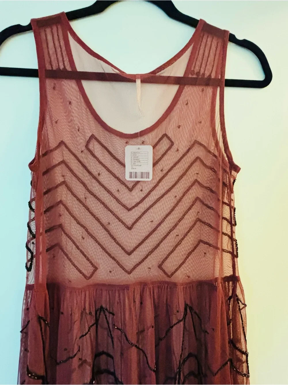 Free People Purple Mesh Mini Dress with Black Beaded Accents